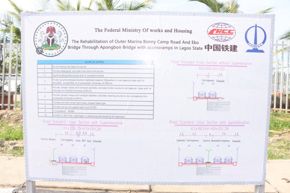 Project board for Outer - Marina - Bonny Camp Road in Lagos State