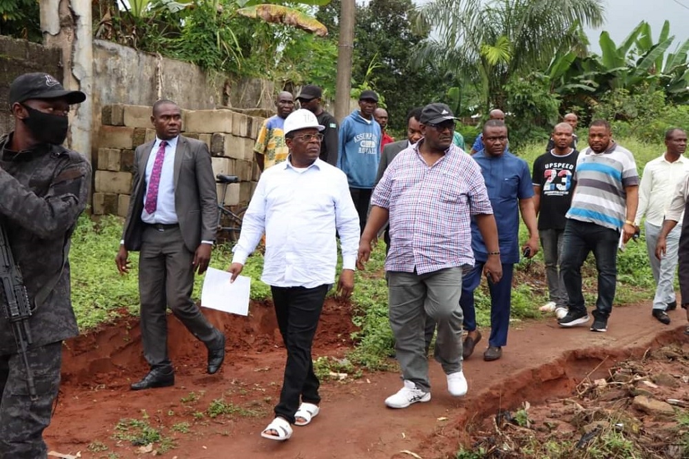 Honourable Minister, Federal Ministry of Works, Senator Dave Umahi during  inspection of the ongoing Rehabilitation of Amanwozuzu-Uzoagba-Eziama-Orie-Amakohia Road in Imo State on the 8th September, 2023