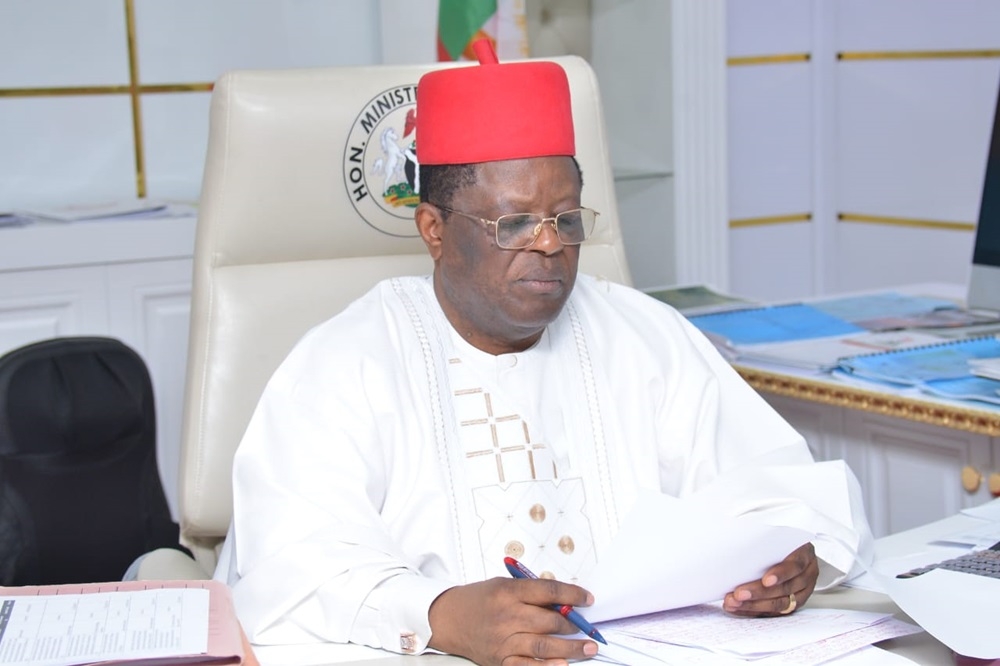 Honourable Minister of Works, His Excellency, Sen. Engr Nweze David Umahi CON during a concession review meeting with the Public Private Partnership unit of the Federal Ministry of Works led by its head, Ugwu- Chima Nnennaya (Mrs) and Messrs. BETA Transport Nigeria Ltd led by its Director, Nana Fatima Paturel, dated 13th February 2024.