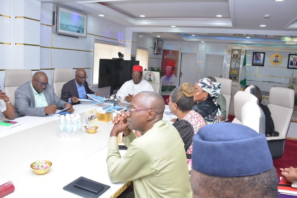 Honourable Minister of Works, His Excellency, Sen. Engr Nweze David Umahi CON during a concession review meeting with the Public Private Partnership unit of the Federal Ministry of Works led by its head, Ugwu- Chima Nnennaya (Mrs) and Messrs. BETA Transport Nigeria Ltd led by its Director, Nana Fatima Paturel, dated 13th February 2024.