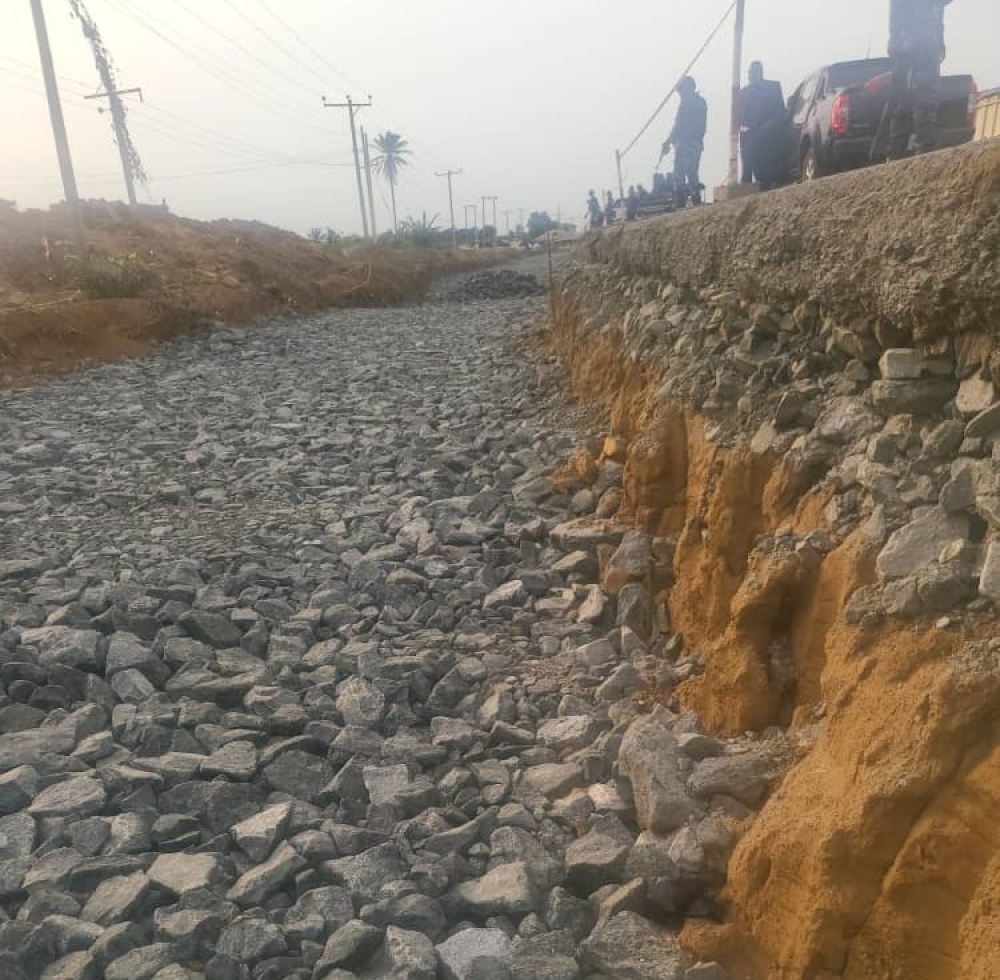 Honourable Minister of Works. His Excellency, Sen. Engr Nweze David Umahi CON during his inspection visit to the rehabilitation work at Enugu- Port Harcourt dual carriageway section 4( Aba-PH) executed by China Civil Engineering Construction Corporation Ltd (CCECC)